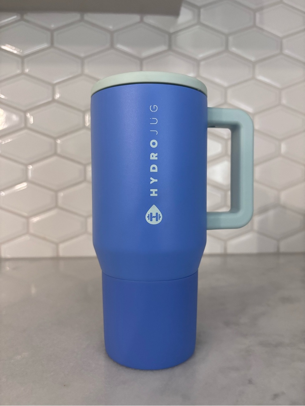 HydroJug Matte Blue Tumbler with Pale Mint Handle